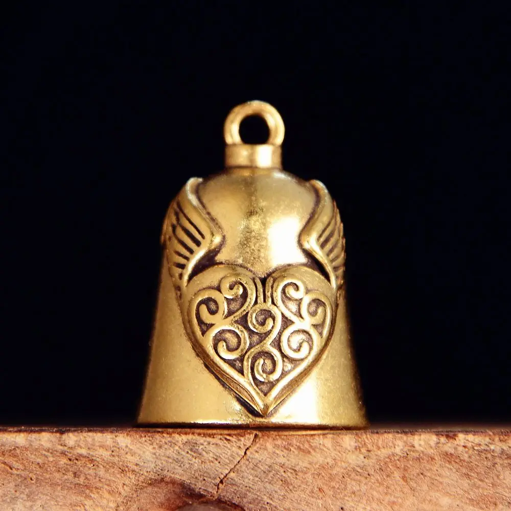 Raised Cross Heart Shape Bell Pendant Antique-Style Compact Evil Spirit Trap Bell Grooved Hanging Loop Biker Good Luck Charm Men