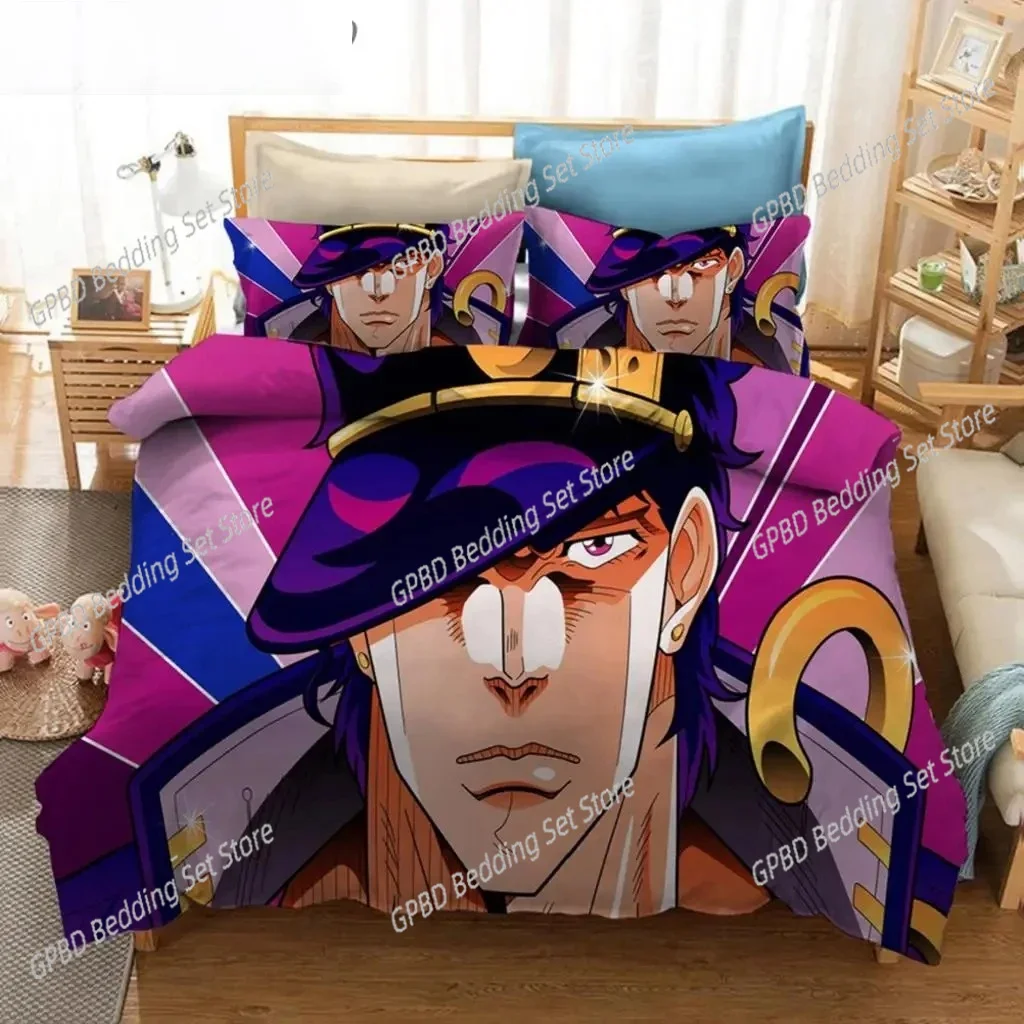 Anime JoJo Bizarre Adventure Jotaro Kujo Bedding Set Boys Girls Twin Queen Size Duvet Cover Pillowcase Bed Kids Adult