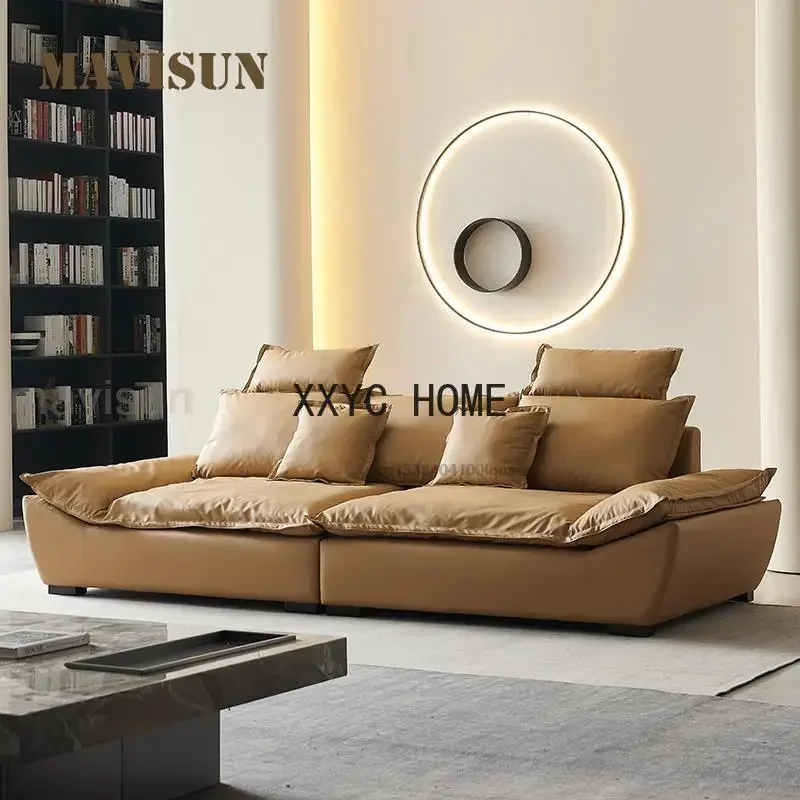 

Comfortable Modern Upholstered Sailing Sofas For Living Room Solid Wood Frame Three-People Seat Large Apartment Leather Couch