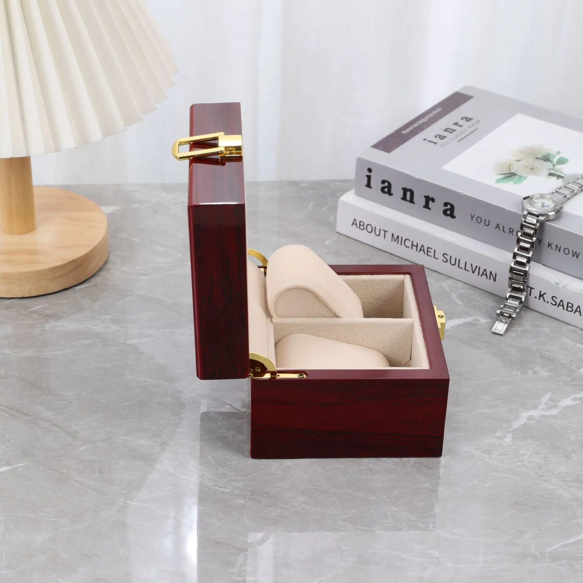 Изысканная деревянная шкатулка для часов с 2 слотами, шкатулка для драгоценностей в китайском стиле, шкатулка для часов, раскладушка, шкатулка для драгоценностей, красная высококачественная деревянная шкатулка с мармеладом