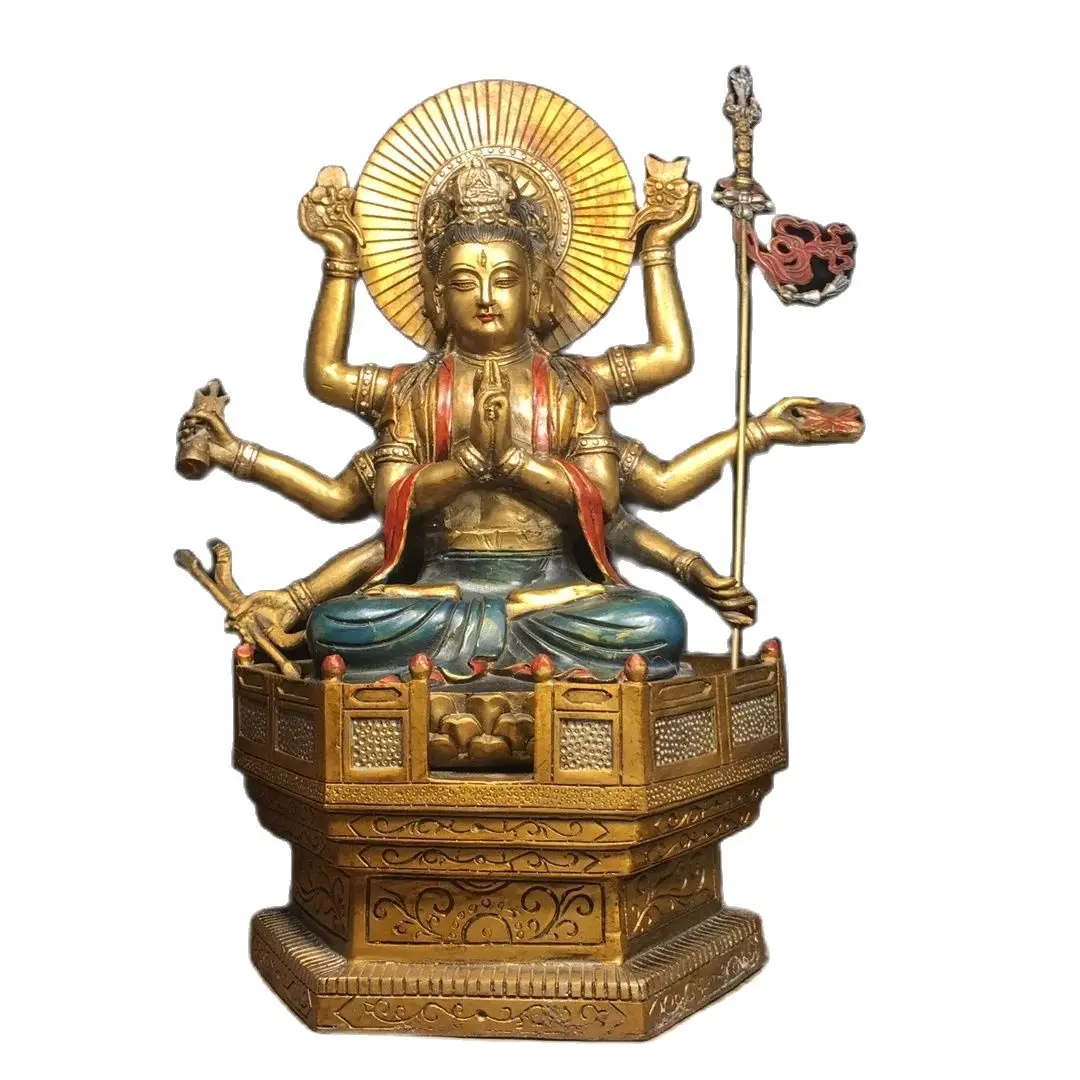 Imitating antique metal Buddha statues Pure copper painted Doumu Yuanjun Length 27CM, width 15.5cm, height 34.5cm, weight 6420g