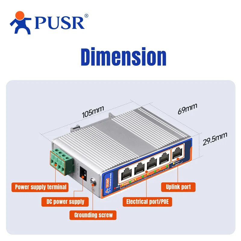 Industrial Switch 5/8/16/24 RJ45 Ethernet Ports 100/1000Mbps DC 48V-57V -40°C~+85°C 6KV IP40 Protection ISF1005P view 5