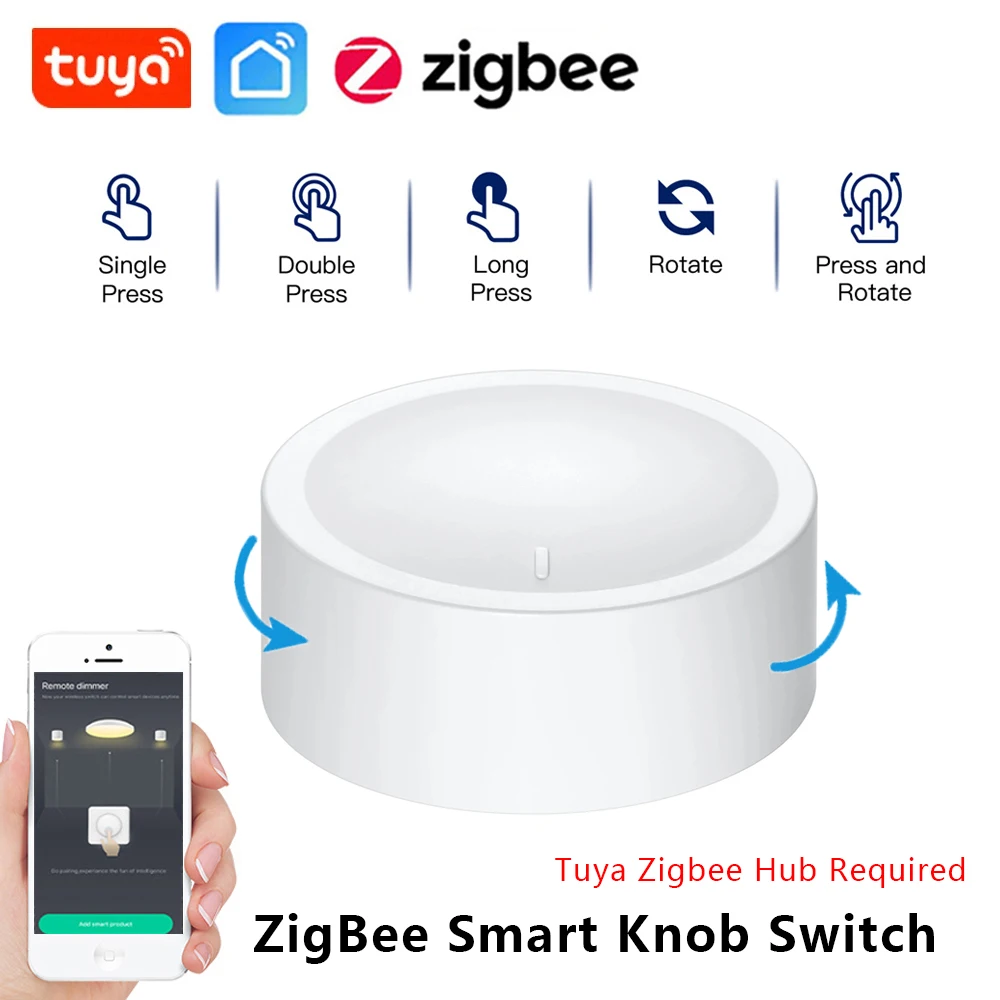 Tuya ZigBee Smart Knob Switch Wireless Scene Switch Button Controller Battery Powered Automation Scenario Linkage Smart Life App