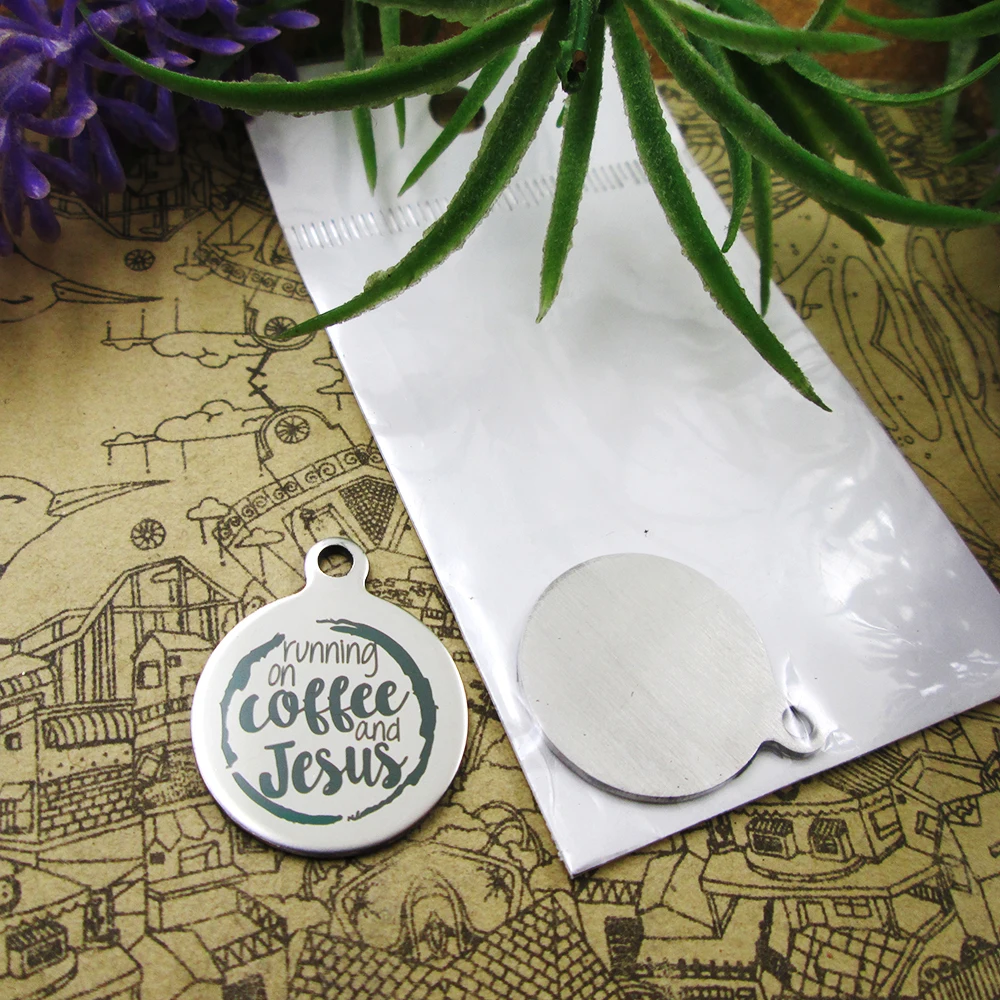 

10pcs"Running On Coffee And Jesus"Stainless Steel Charms Pendant For Jewelry Making DIY Findings Accessories Wholesale