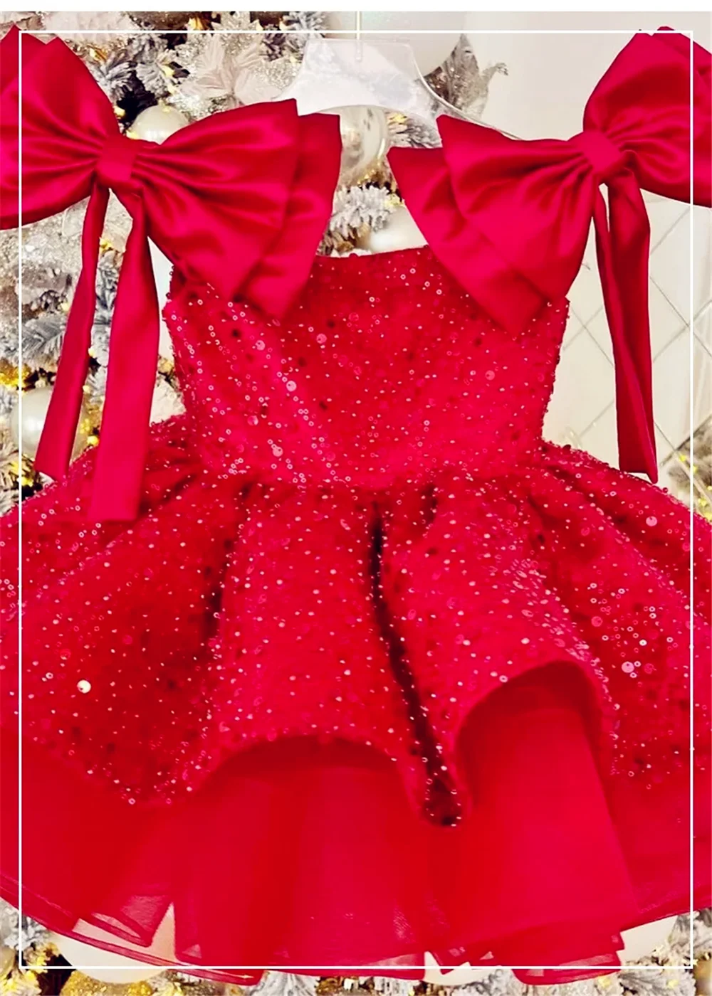 Red Flower Girl Dresses Children Baptism Outfit Elegant Big Bow Frocks Boutique Birthday Party GIFT First Communion Gowns