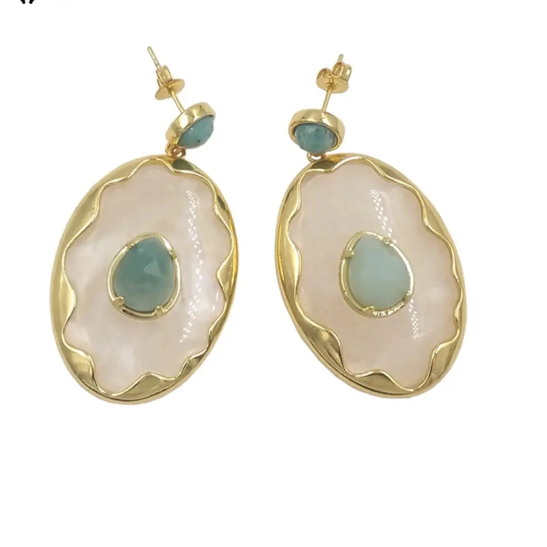 

WT-E801 Классические серьги Vibe овальной формы, белый, зеленый и розовый кристалл, кварцевый камень с позолоченными подвесками 18 карат, женские украшения