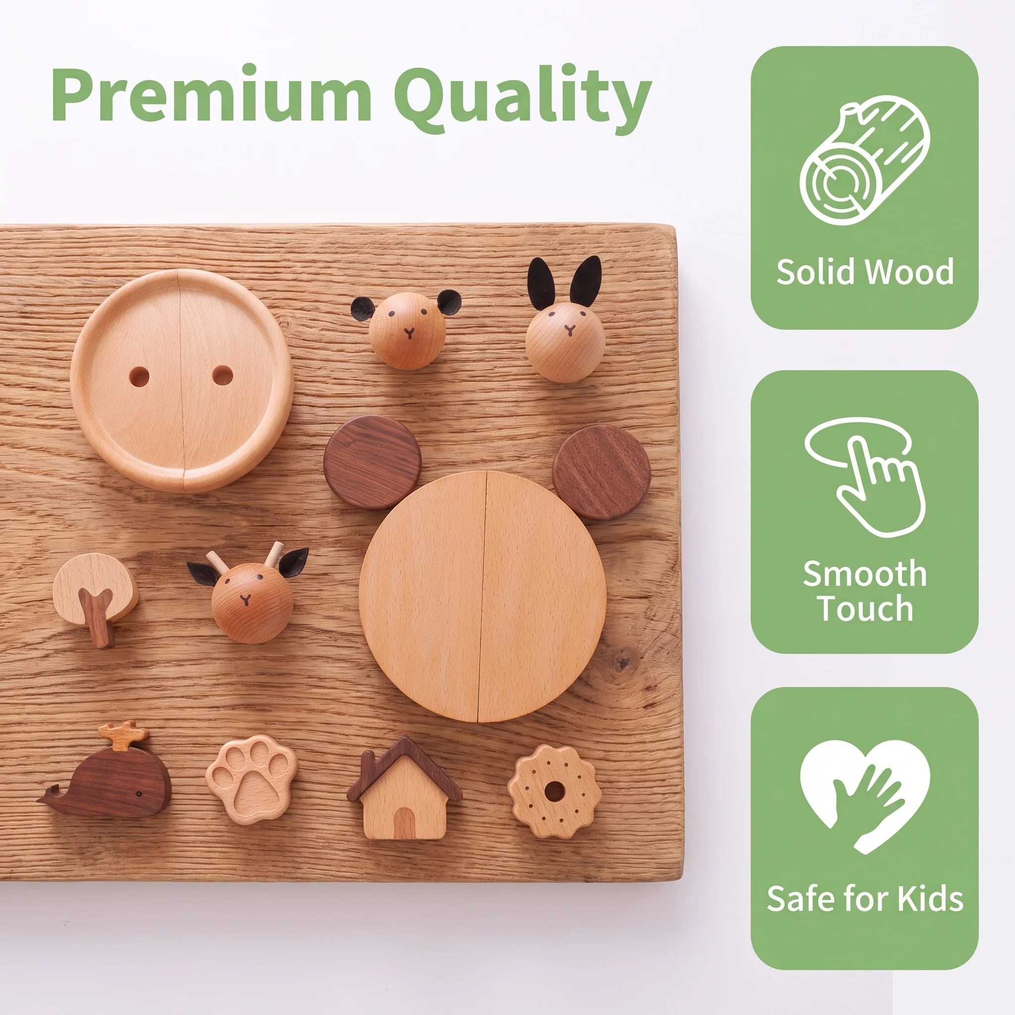 Natural Solid Wood Cartoon Cabinet Knobs, Cute Bear Rabbit Drawer Handles for Kids Room Wardrobe Dresser Decor