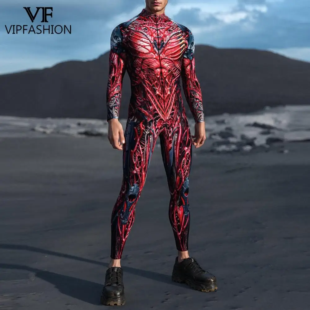 VIPFASHION Mecha Gore Zentai Suit Men Halloween Costume Punk Cosplay Full Bodysuit Purim Carnival Rave Festival Party Catsuit view 3