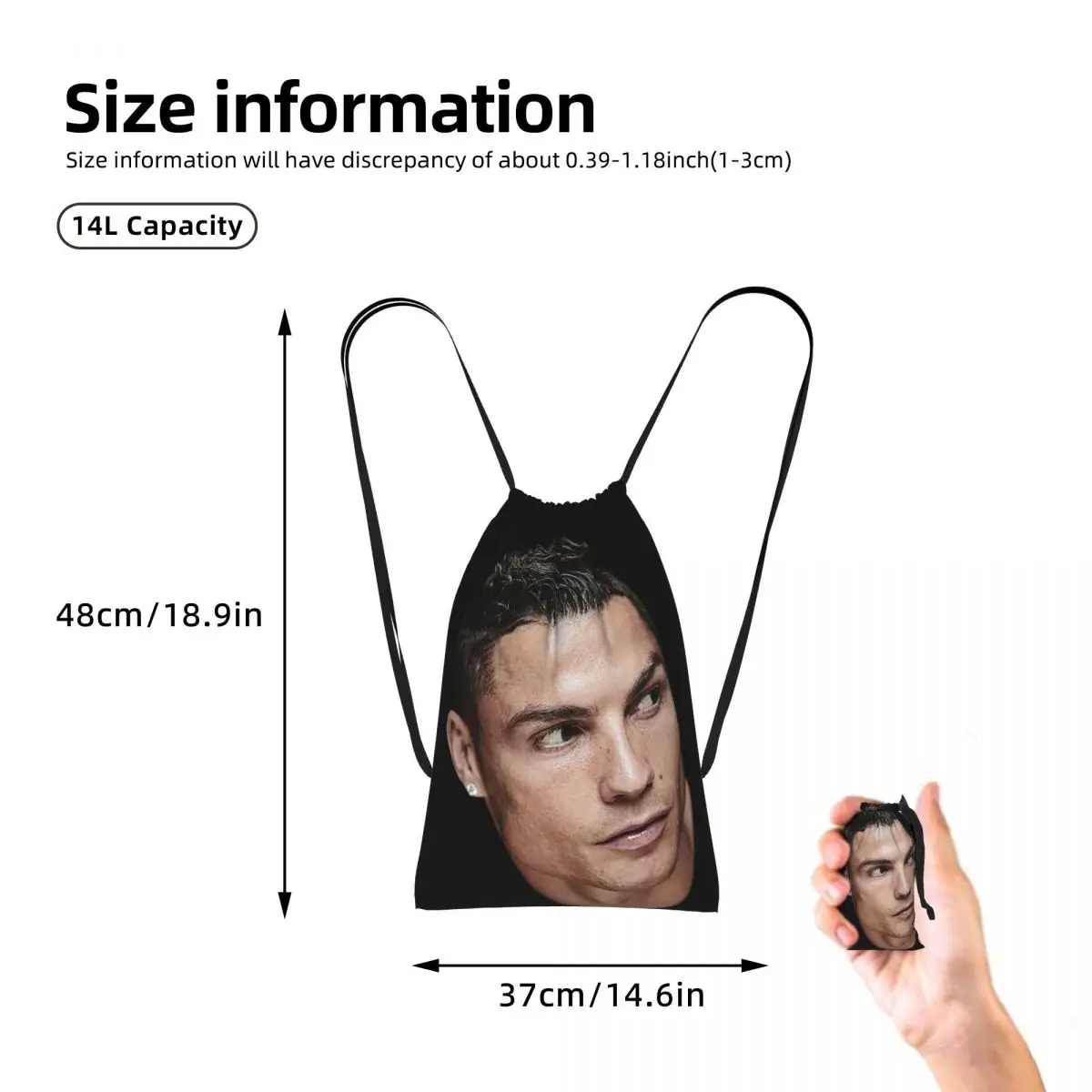 Christiano Ronaldo Drawstring Backpack hiking cycling Bag Lightweight Foldable Storage Drawstring Bag for Men Women