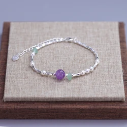 Sam Panda 925 Sterling Silver Natural Shell Pearl Amethyst Bamboo Bracelet For Women Gift Aventurine Jewelry Dropshipping
