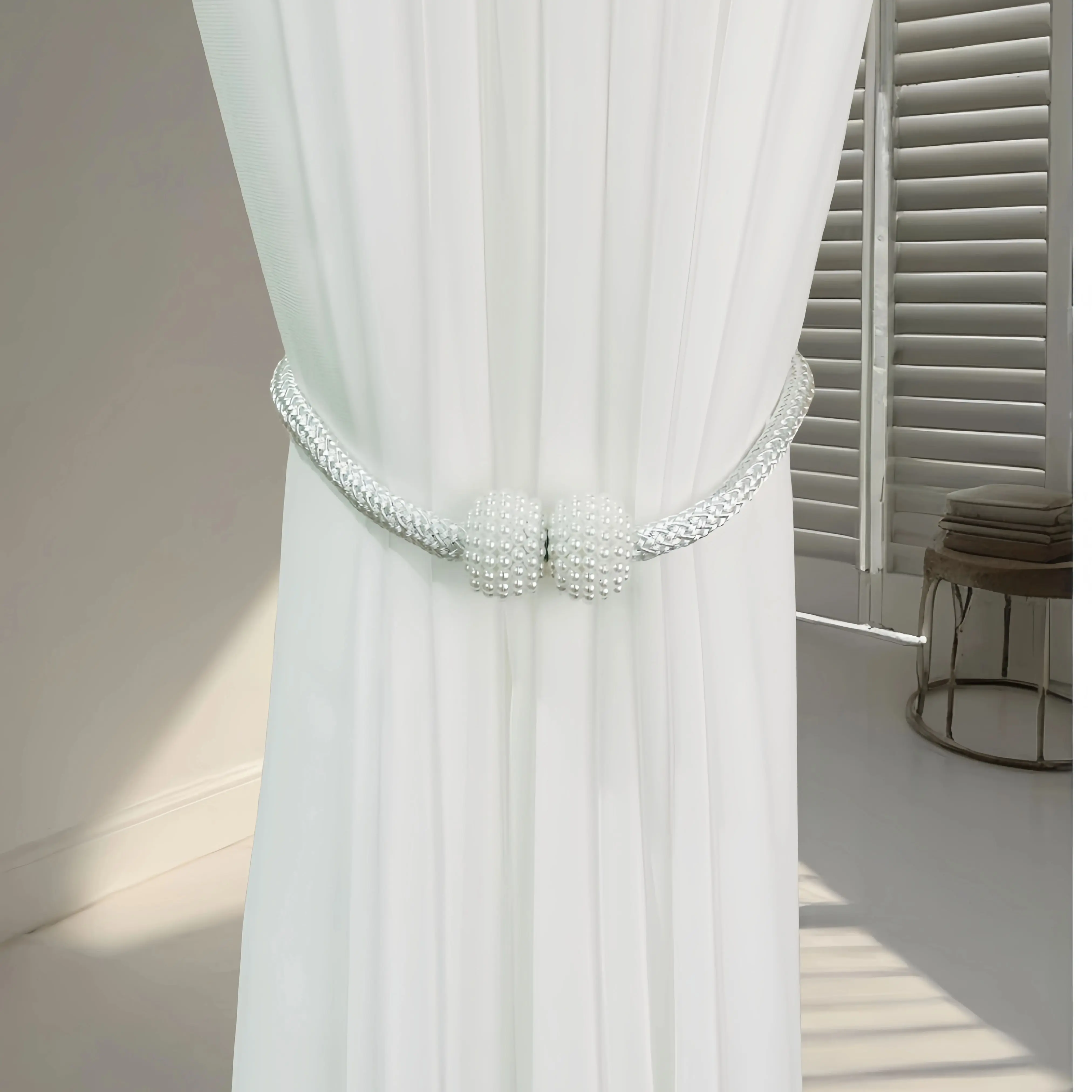 Concise Style Magnetic Curtain Tiebacks Pearl Ball Home Curtain Buckle European Decoration Weave Clips Rope Straps