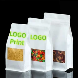 50pcs/Lot 3D Resealable White Paper Window Zip Lock Bag Heat Sealing Biscuit Nuts Spice Coffee Beans Storage Packaging Pouches