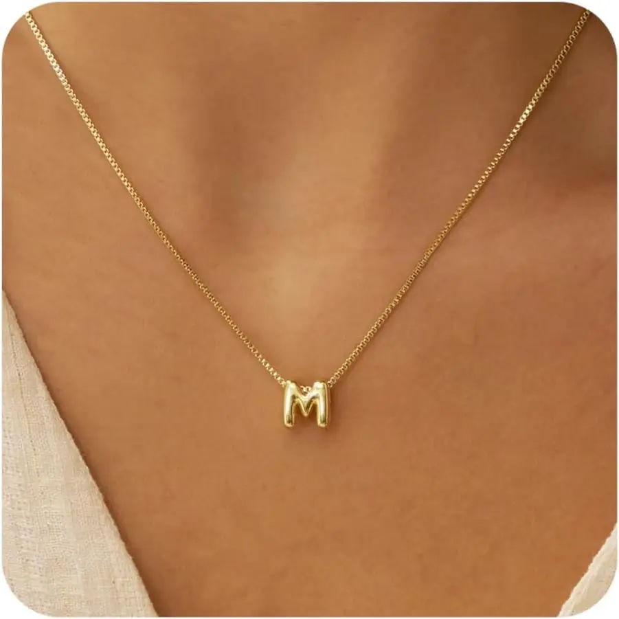Women Bubble Gold Letter Necklace, 14k Gold Plated Balloon Initial Necklace, Bubble Pendant Name Necklace, Fashion Jewelry Gifts