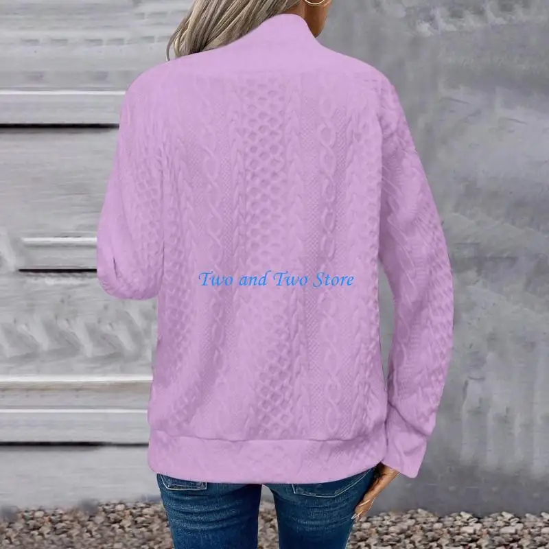 

HX6F Women's Quilted Mock Neck Sweatshirts Button Detail Long Sleeve Textured Casual Loose Fashion Fall Pullover