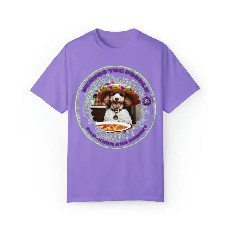 Menudo The Poodle Paw Shen And Hominy Purple Lime Print Time Chef T Shirt Garment Dyed