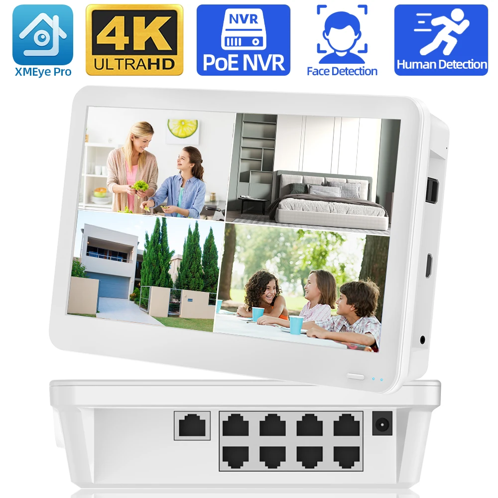 

8 Channel Xmeye CCTV Face Detection Network Video Recorder NVR 8CH 8MP 4K Security 11.6inch LCD Screen NVR For POE IP Camera P2P