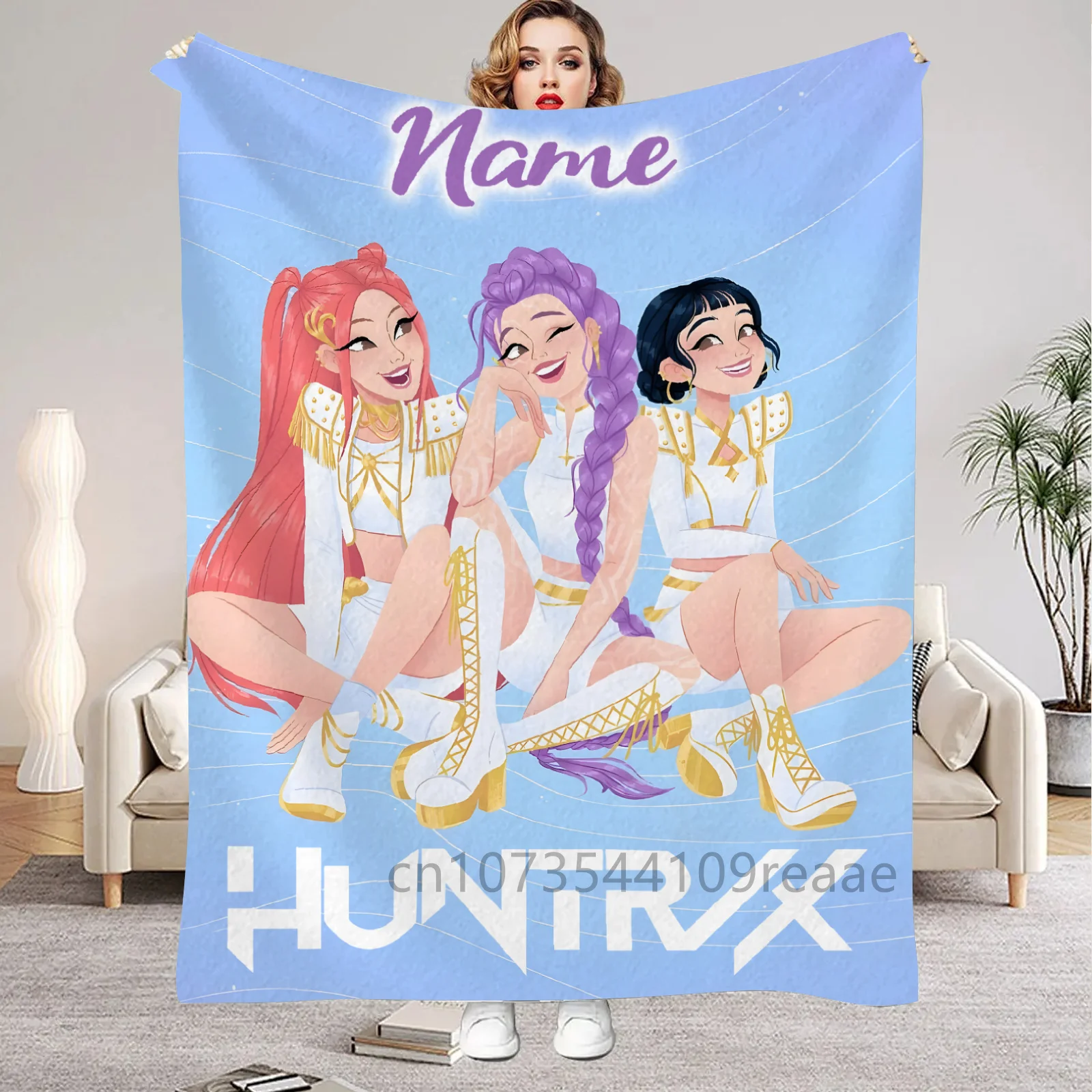 

K-Pop Demon Hunters Huntrix Custom Name Blankets Living Room Sofa Christmas Bithday Gifts For Kids Soft Flannel Throw Blanket