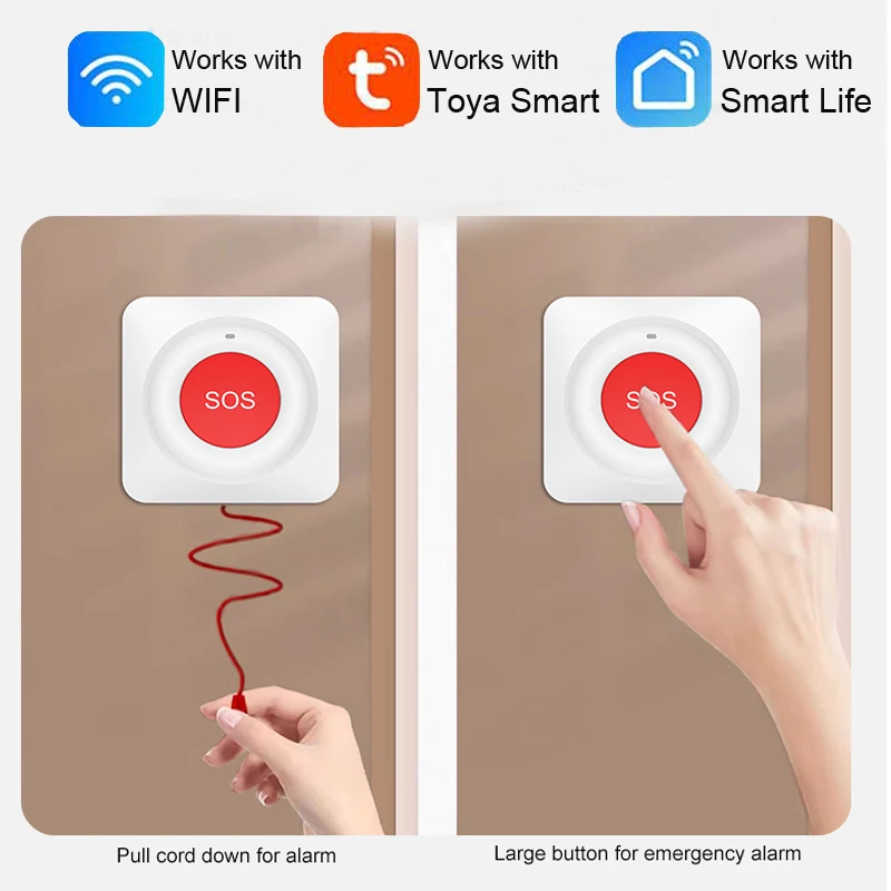 

Беспроводная кнопка экстренного вызова Tuya WiFi SOS для пожилых людей, устройство для домашней безопасности с дистанционным управлением через приложение, умный дом