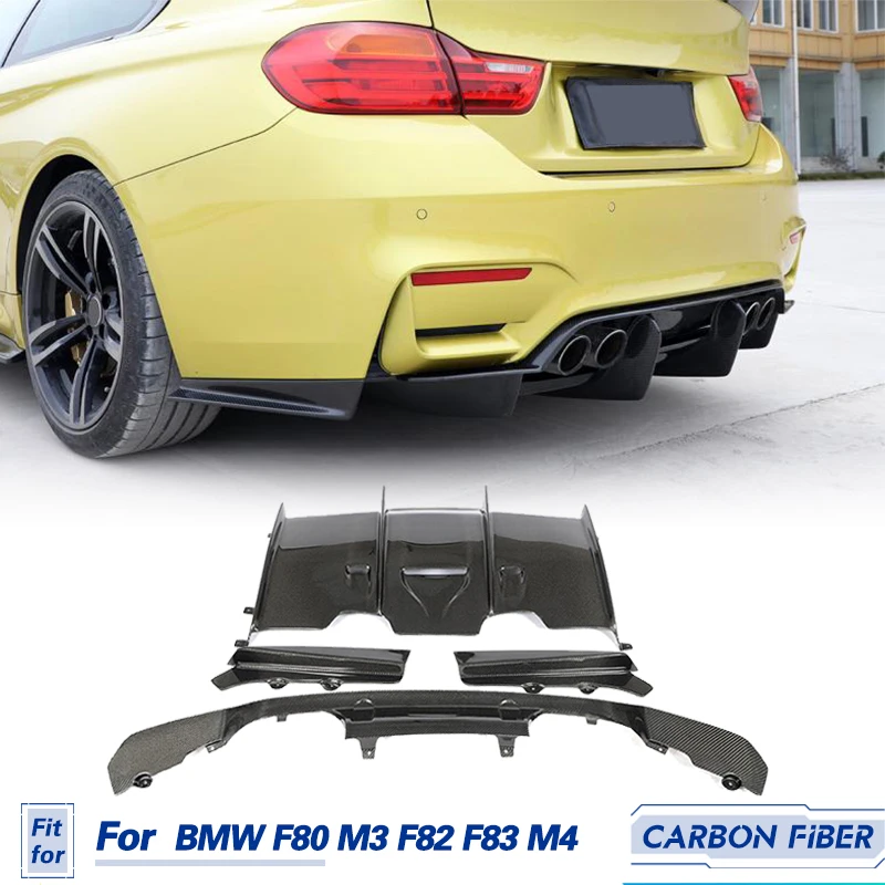 

Задний бампер автомобиля, диффузор, спойлер из углеродного волокна для BMW F80 M3 F82 F83 M4 2014-2019, гоночный задний диффузор, фартук для губ, комплекты кузова