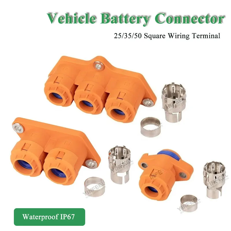 50 Square New Energy Vehicle Connector 25 35 Square Single-core Two-core 1/2/3Pin High-voltage Cable Through-hole Terminal Plug
