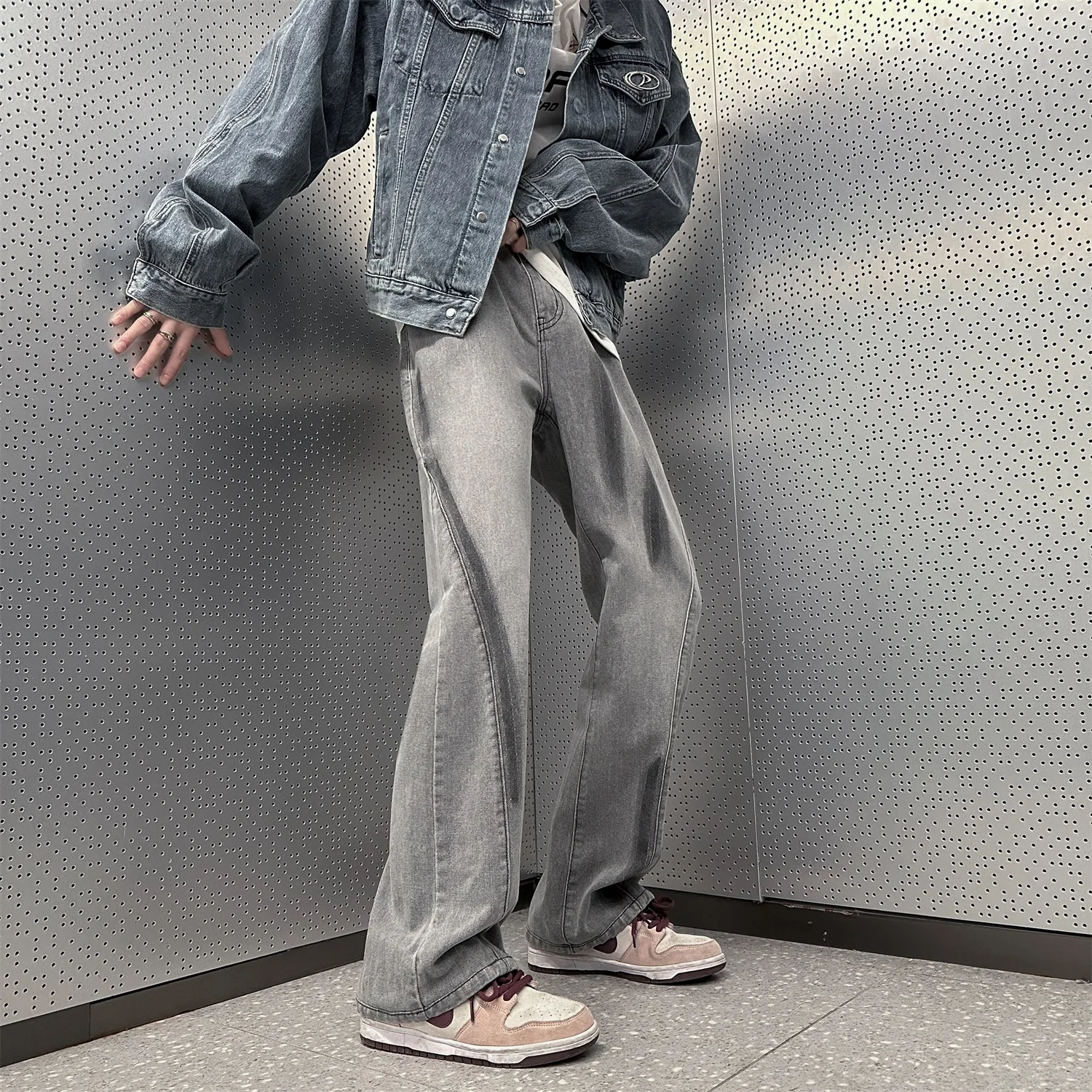 

Retro Men's Jeans Spring Autumn Trendy Straight Leg Long Pants American High Street Vibe Wind Bell Bot Youth Faion
