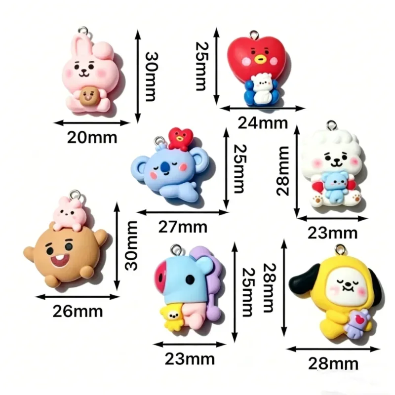 100 Stück BT21 Harz-Cartoon-Anhänger DIY-Zubehör Bastelzubehör für Schmuckherstellung Ohrringe Halsketten Armbänder Anhänger Handydekoration – Detail 1