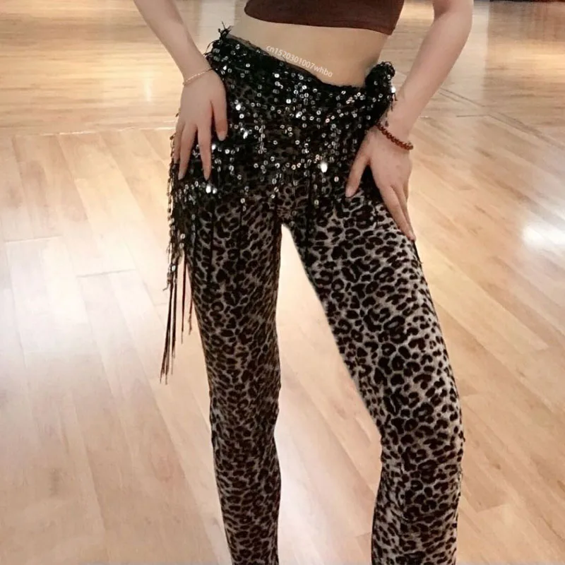 Belly Dance Practice Leopard Pants High Waist Leggings Printed Elasticity Sportwear Trousers Women Workout Yoga Fitness Leggings
