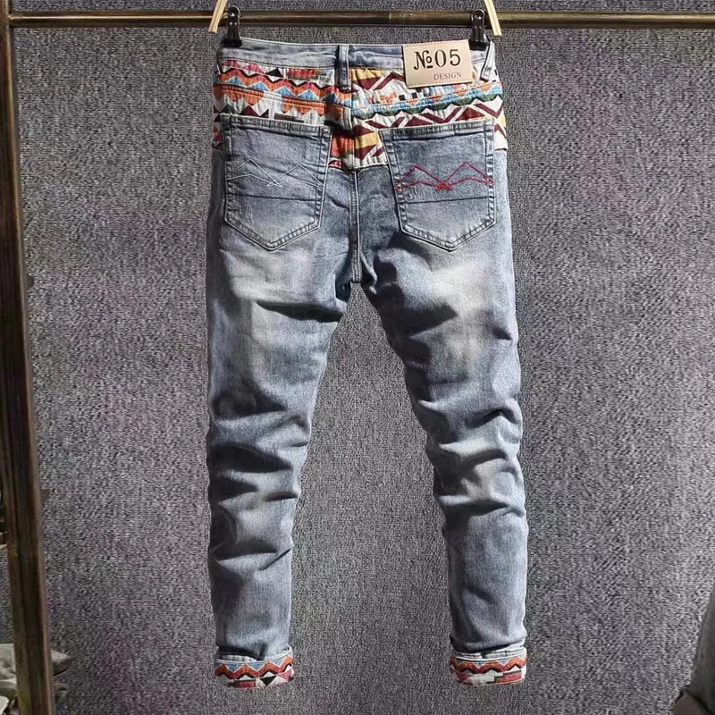 

Teenage Boy's Embroidered Ripped Denim Jeans Elastic Slim Fit Casual Long Trousers Trendy Korean Japanese Sle Cotton Jeans