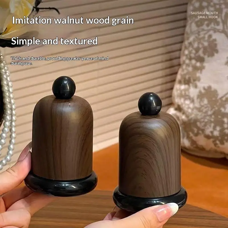 1PC ABS Plastic Walnut Wood Grain Vintage Toothpick Holder Dispenser 10.5cm Ball Top Storage For Living Room Kitchen Table Decor