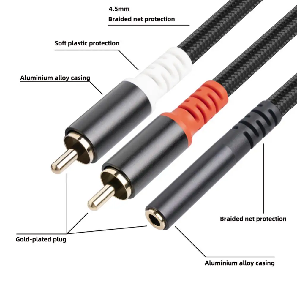 Copper Audio Cable Reduce Noise Stereo Black For Tv Pc Dvd Speaker Audio Cable Audio Splitter Adapter Anti-oxidation