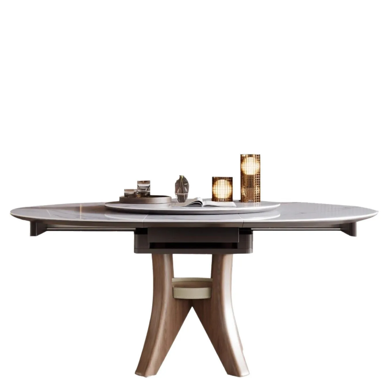 

Solid wood microcrystalline stone round dining table with turntable dining table new Chinese style