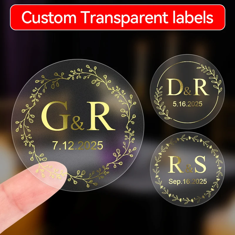 

Customize Transparent Waterproof Stickers for Wedding Decor-Gold Seals with Strong Adhesive, Anniversary Gifts & Party Supplies