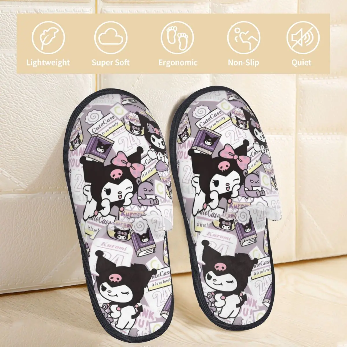 Sanrio Kuromi Winter Cotton House Slippers Living Room Soft Memory Foam Slippers Anti Slip