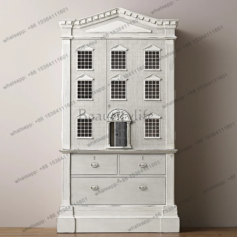 

French retro solid wood bookcase floor to wall bookshelf household dust locker study reading rack