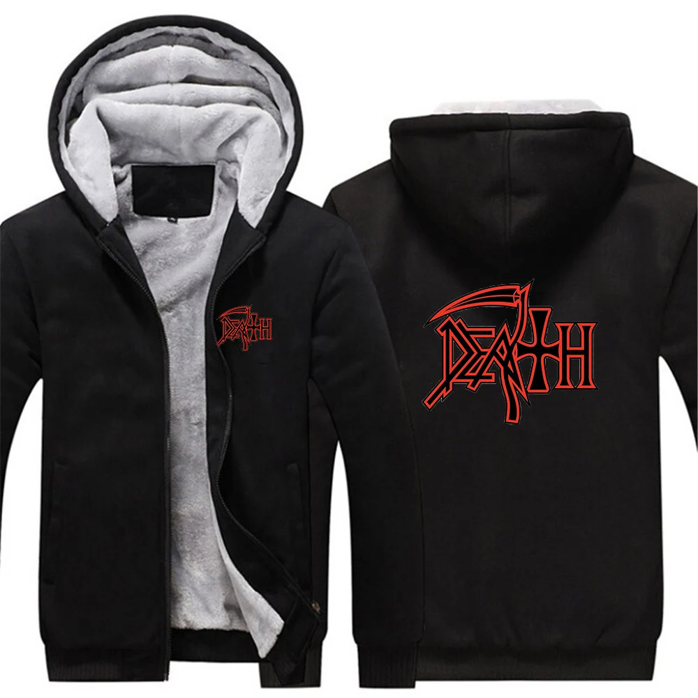 Death Rock Band Heavy Metal Printed Men Winter Jacket Cotton Warmer Hoodies Casual Sweatshirt Thicken Coats Sweatshirt Hoodies