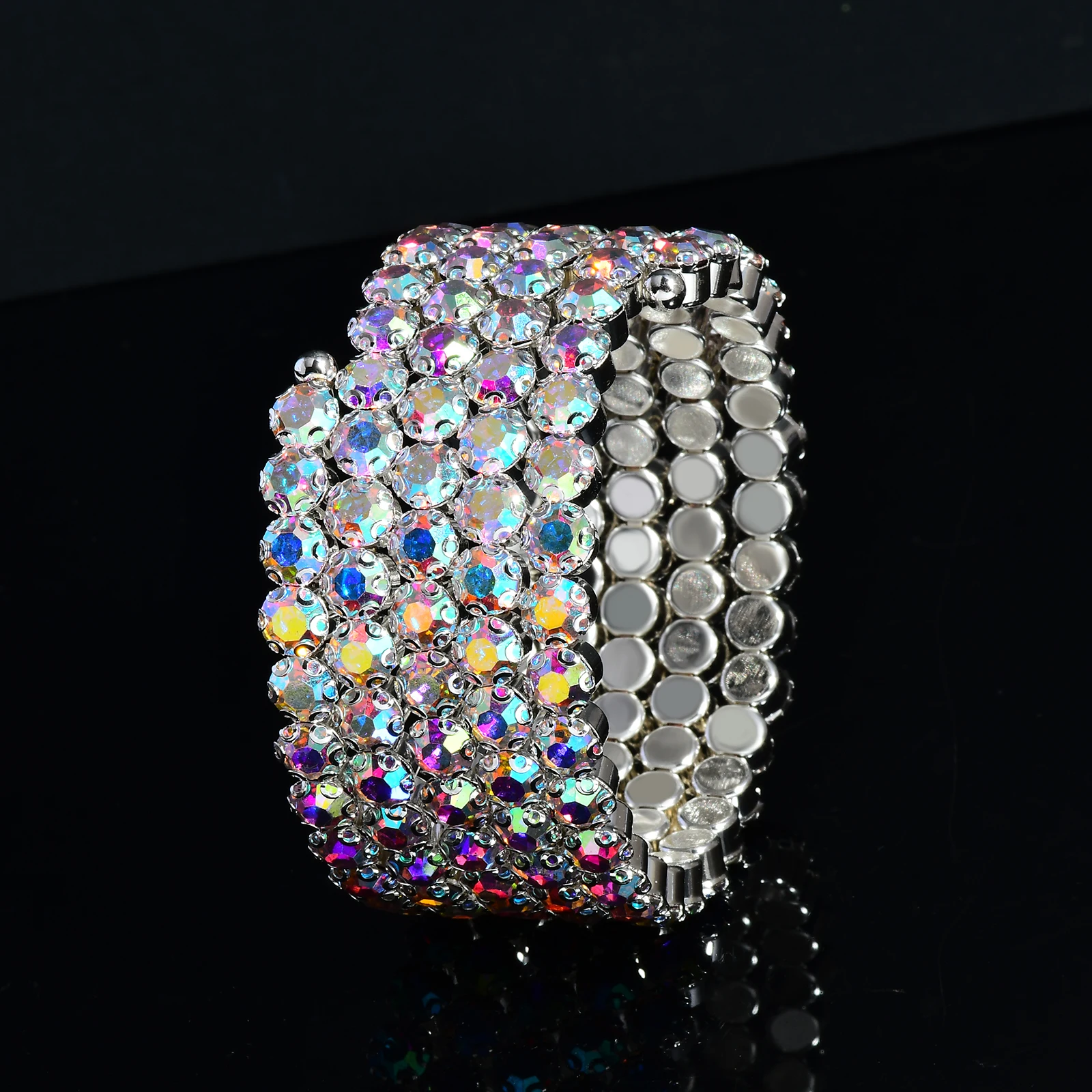 5 Layers Winding Models Personalised Fashion Open AB Colour Rhinestone Bracelet Jewellery Suitable for Stage Wedding Wear