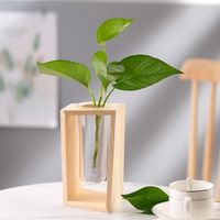 Easy to Use Wooden Frame Hydroponic Vase Unique Design Simple Desktop Vase Ornaments Nordic Flower Container Flower Arrangement