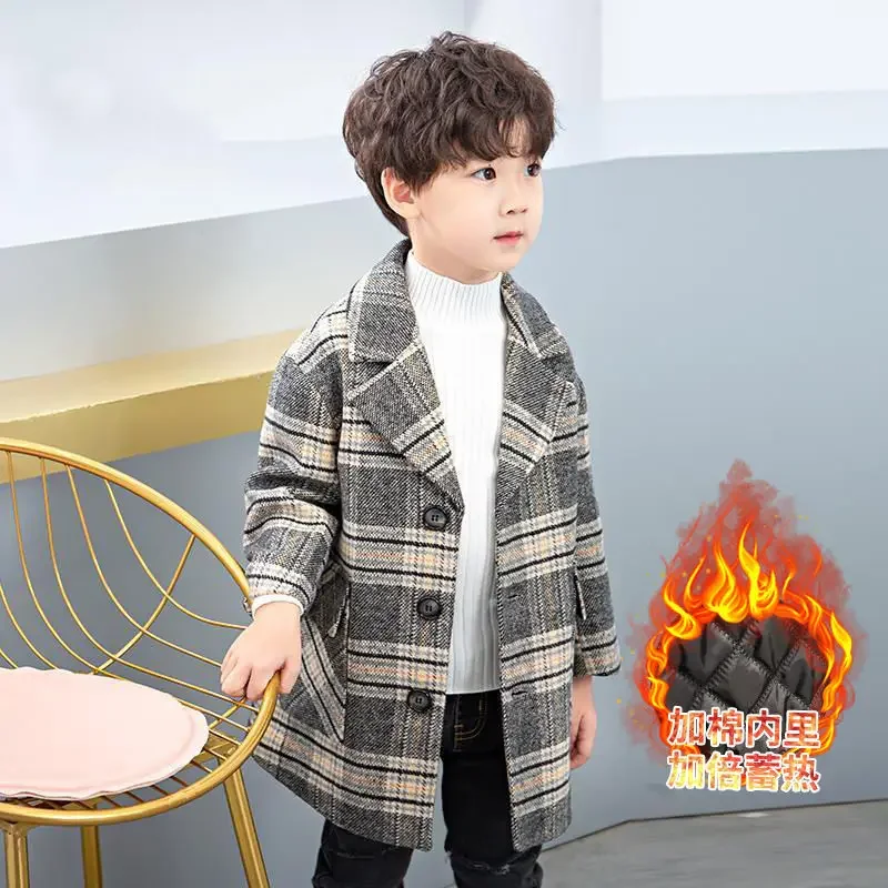 Boy\'S Tweed Coat Foreign Style Wool Coat Winter 2022 Autumn And Winter New Small Suit Children\'S Clothes Children\'S Baby