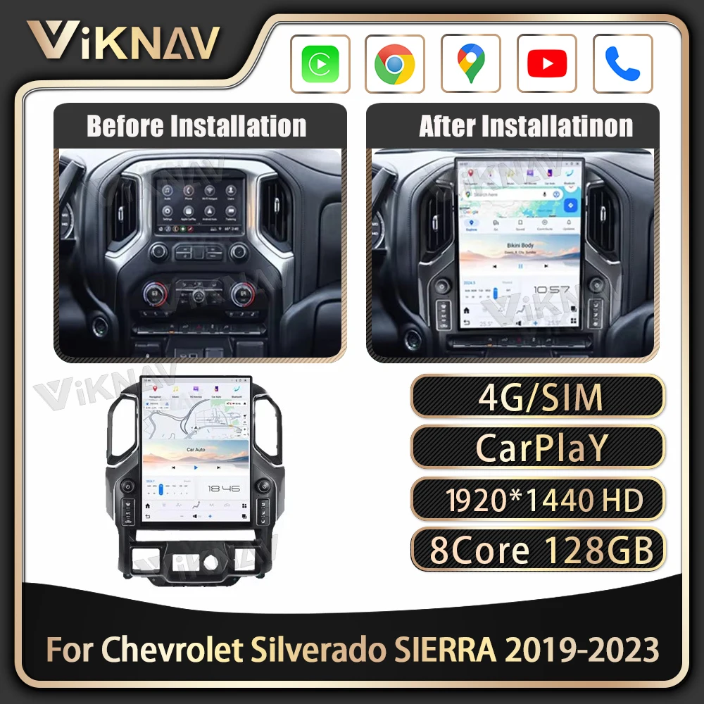 Viknav  15.6 Inch Car Radio For Chevrolet Silverado GMC SIERRA 2019-2023 Carplay touch screen head unit Multimedia player