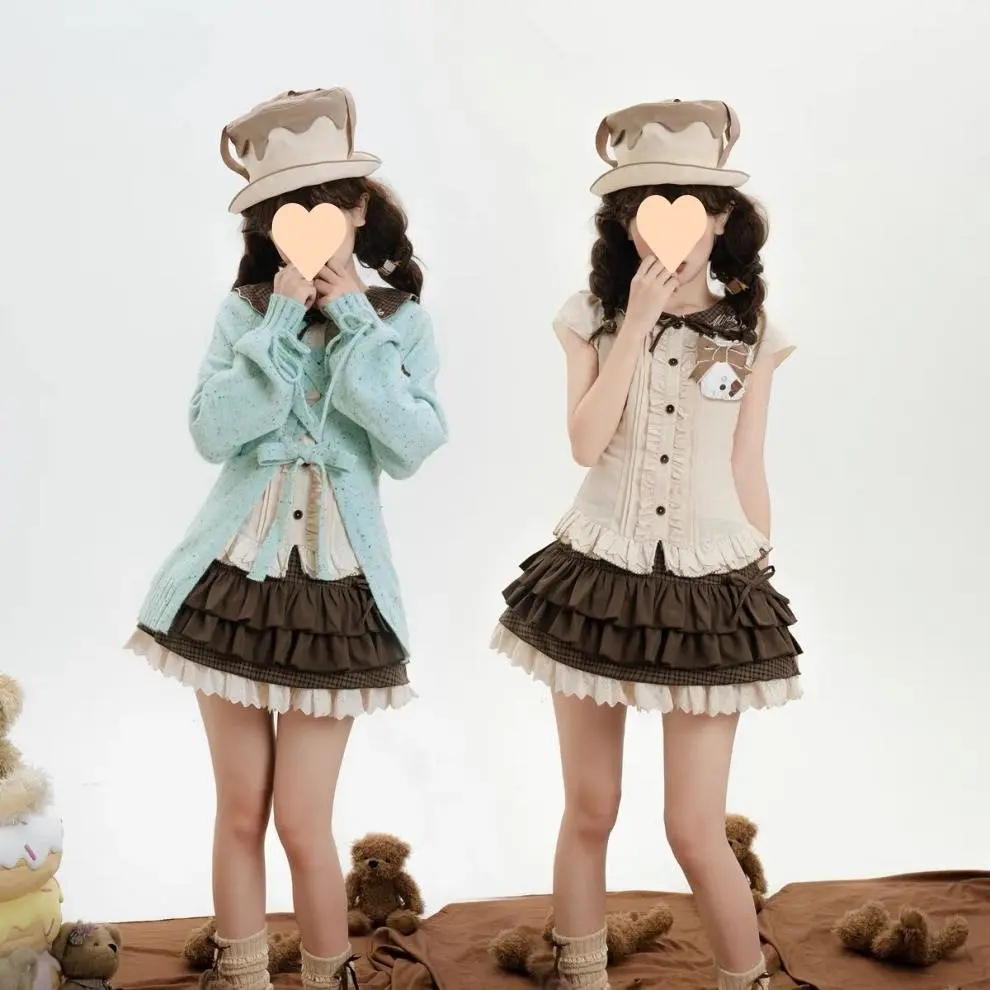 اليابانية Y2k لطيف تكدرت منقوشة تنورة الشرير الصخرة ثقافة فرعية كعكة التنانير اليابانية نمط Preppy عادية جديدة 2025 التنانير النسائية #4