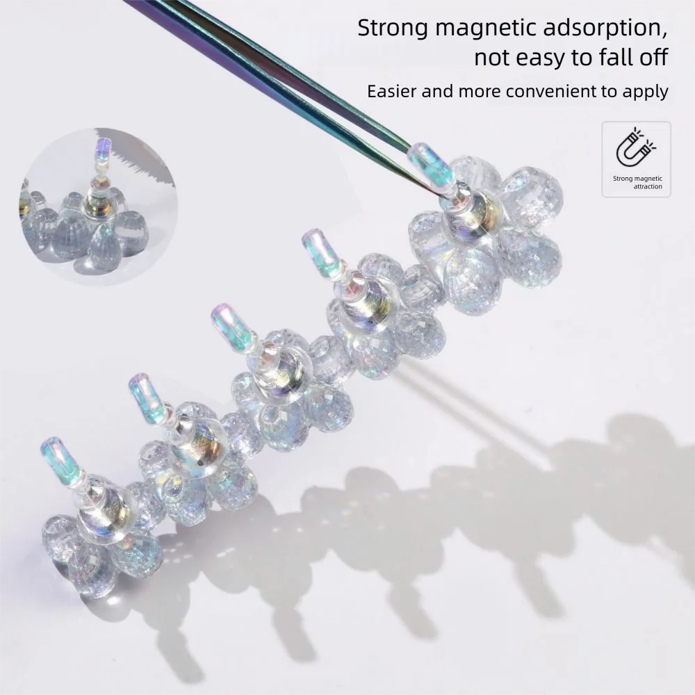 クリスタルフラワー形状磁気ネイルホルダー光沢のある 5 ネイルホルダーネイルチップ練習スタンドグリッタースパンコールプレスオン