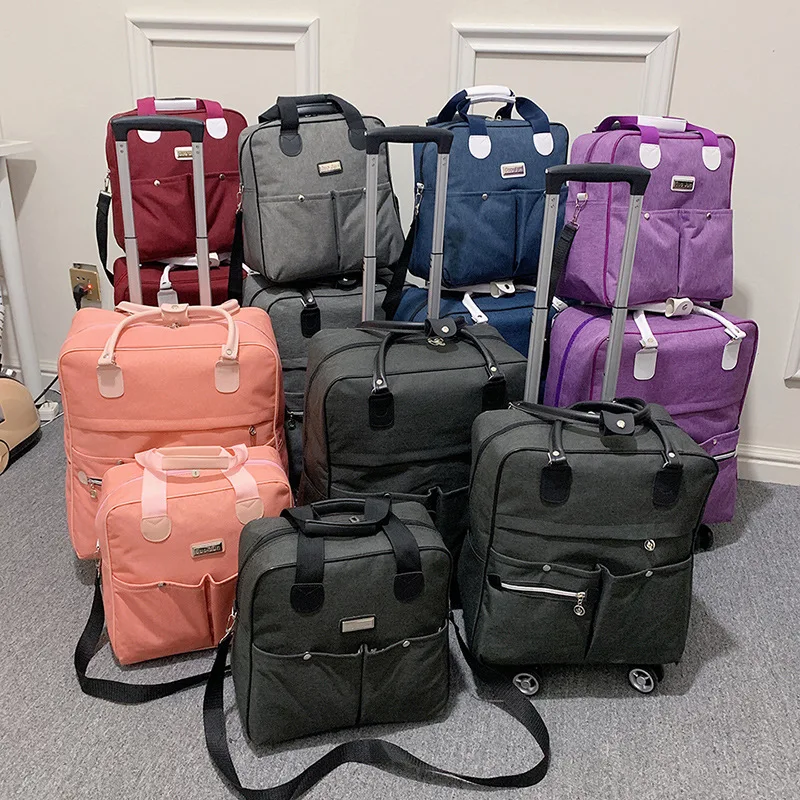 Women Travel Suitcase Trolley Bags Backpack Wheeled Bag Oxford High Quality Rolling Luggage Travel Bag With Wheels