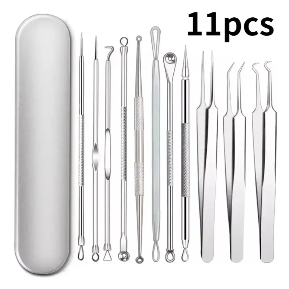 NEW 11Pcs Acne Needle Professional Tweezers Acne Remover Ultra-fine No. 5 Cell Pimples Blackhead Clip Facial Pore Cleaning Tools