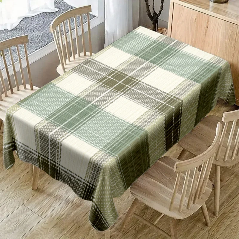 Sage Green Plaid Tablecloth, Cream Base With Light Green Check Print, Rectangular Table Cover for Fresh Home Table Party Decor
