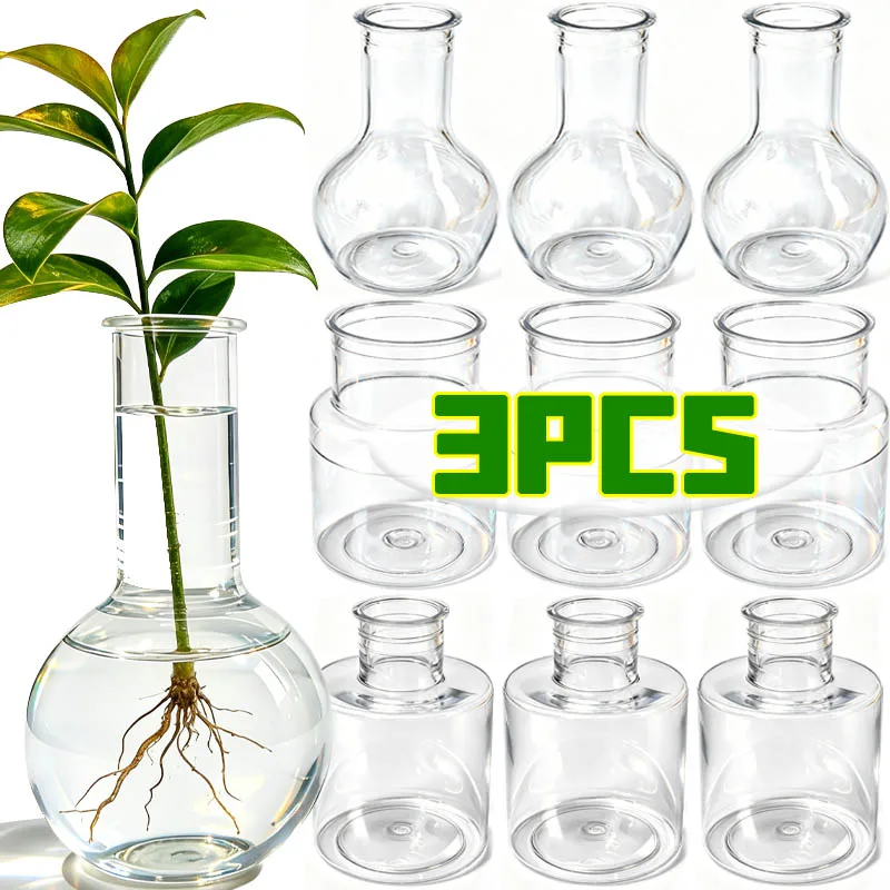 3/1x Imitation Glass Hydroponic Flower Pot Transparent Hydroponic Cutting Flowers Vase Plant Station Bud Vases Office Decor