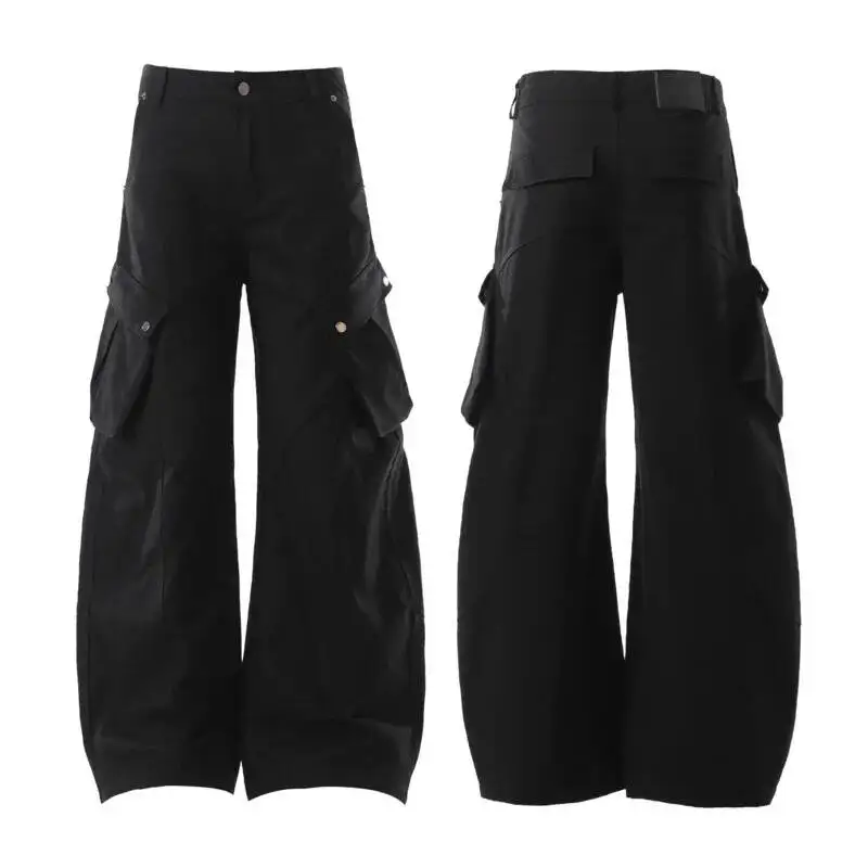 Autumn Men's Cargo Pants Solid Color Lager Pockets Design Simple American Style All-match Wide Leg Loose Male Bottom 958M2