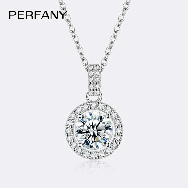 PERFANY Moissanite Pendant Necklace For Women S925 Pure Silver Round Diamond High-end Fashion Wedding Jewelry