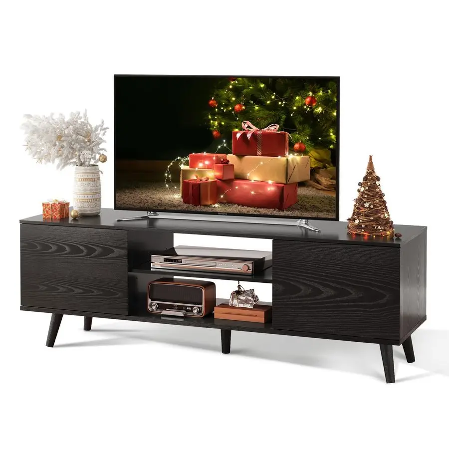 

MidCentury Modern TV Stand for 55 60 Inch TV, Entertainment Center with Storage Adjustable Shelves, Media Console with SoftClos