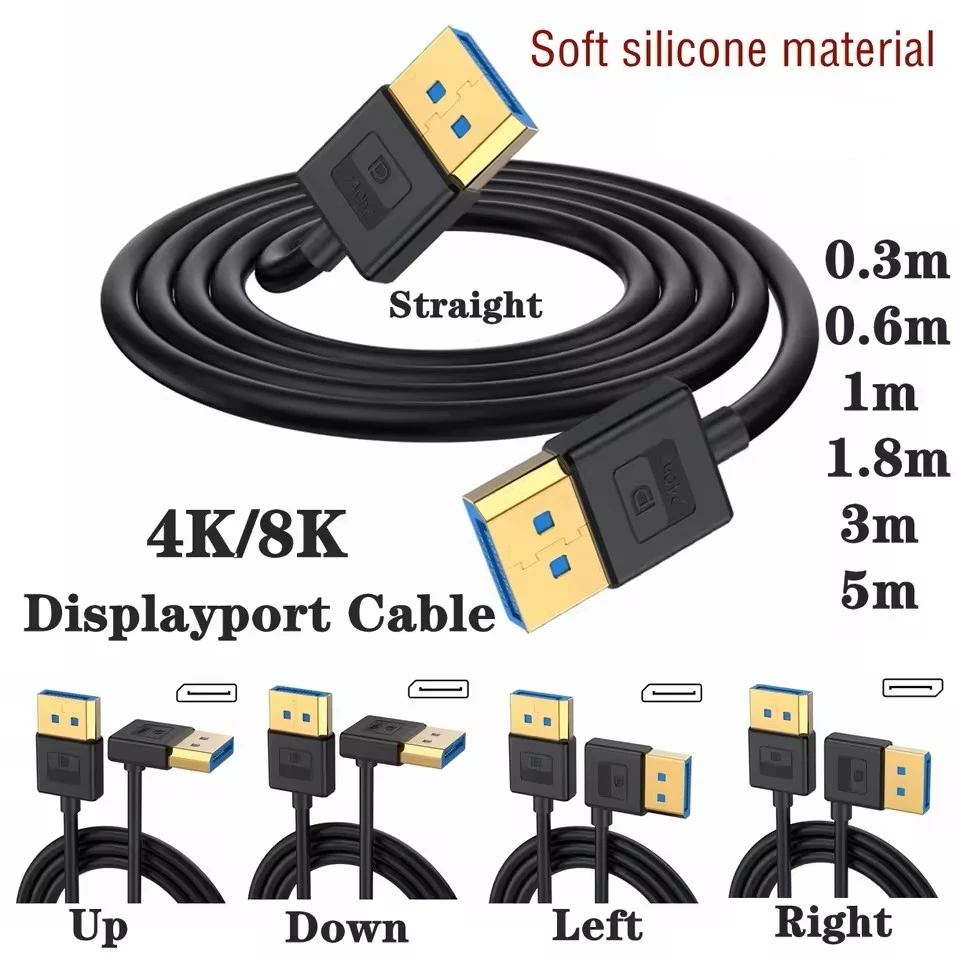 8K 60Hz Right Angle Displayport 1.4 Cable 90°Angled Displayport Cable, 1.4V Up to 4K 240Hz 1m/3m/5m for RX 7900/7800 RTX 4090/70