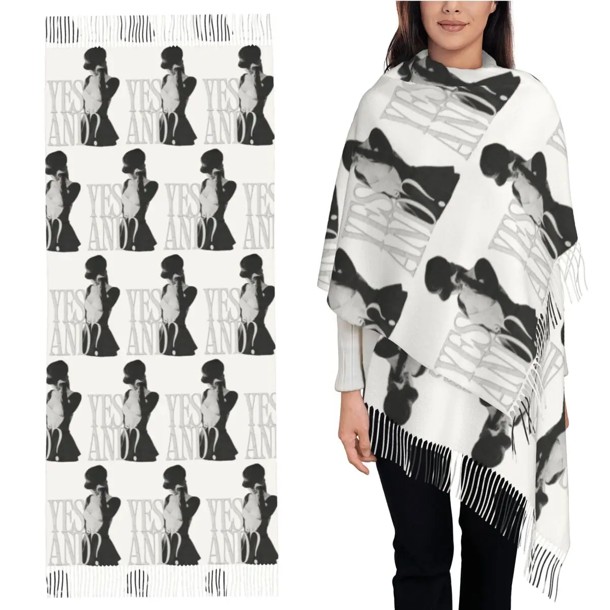 

Ариана Гранде Певица Да и Мерч Песен Шарф Шарфы с кисточками Женские мягкие теплые шали и накидки Большая осенне-зимняя шаль